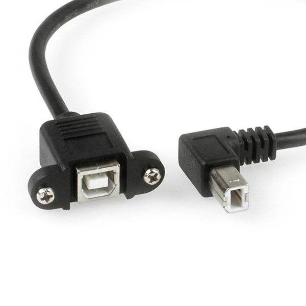 USB-Montagekabel B-Buchse anschraubbar an B-Stecker GEWINKELT NACH UNTEN 30cm
