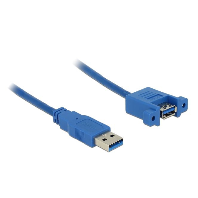 USB 3.0 Montagekabel A-Buchse anschraubbar an A-Stecker 1m Schraubenabstand 30mm BLAU