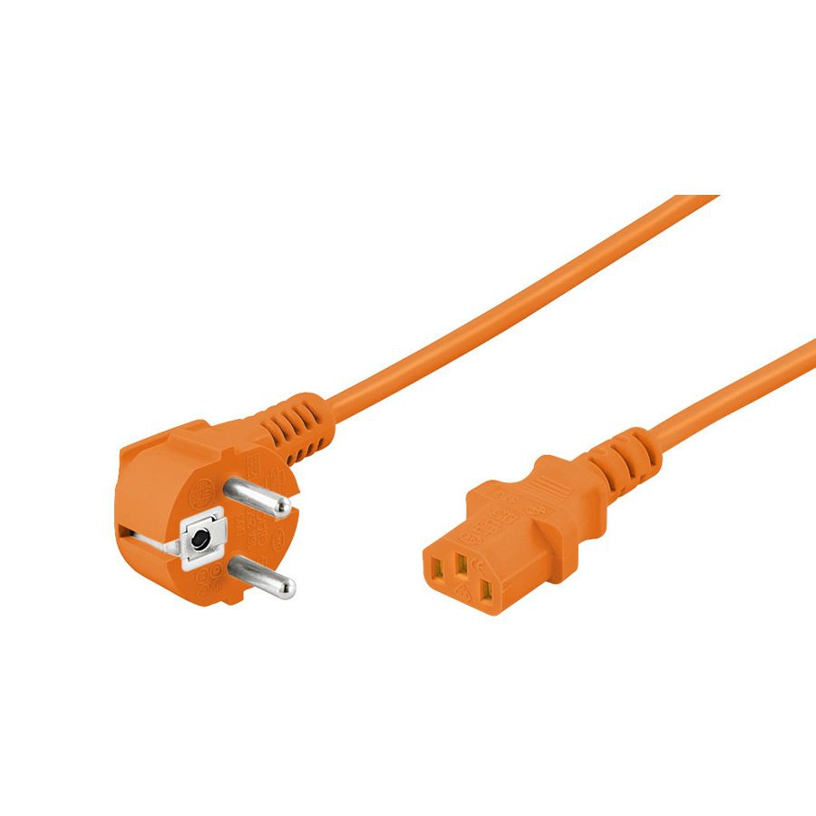 Kaltgerätekabel ORANGE mit Schutzkontakt-Stecker CEE 7/7 90°-WINKEL an C13 - 3m