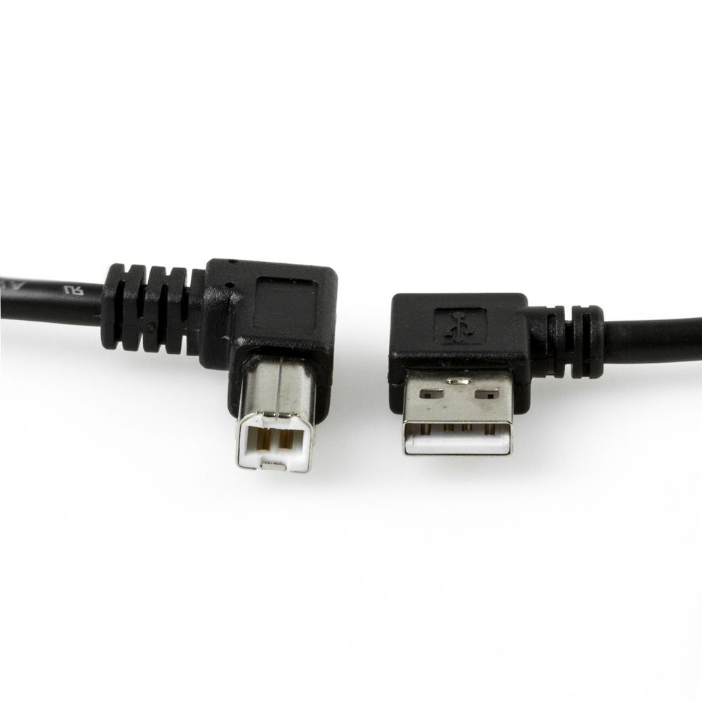 USB 2.0 Kabel AB, Stecker A LINKS gewinkelt, B RECHTS gewinkelt, 2m