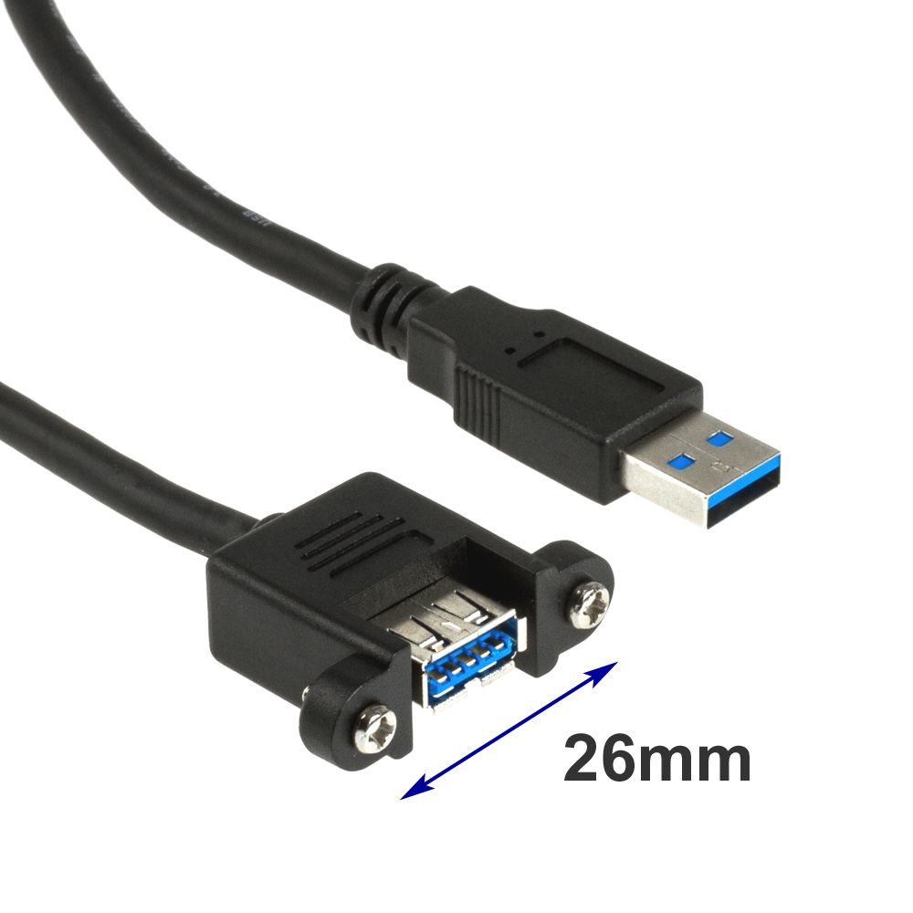 USB 3.0 Montagekabel A-Buchse anschraubbar an A-Stecker 40cm Schraubenabstand 26mm