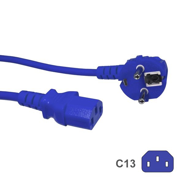 Kaltgerätekabel BLAU mit Stecker CEE 7/7 90°-WINKEL an C13, 180cm
