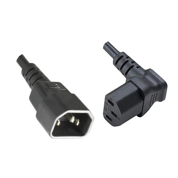 Kaltgeräte Verlängerung C13 NACH UNTEN gewinkelt C14 gerade, 30cm