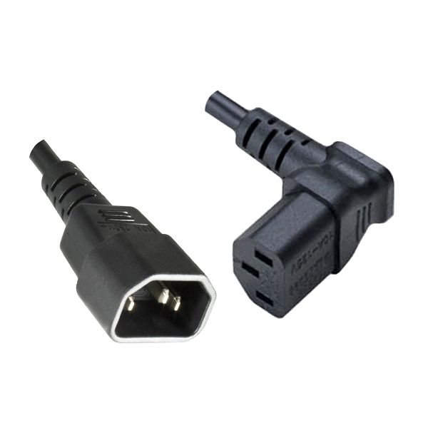 Kaltgeräte Verlängerung C13 NACH OBEN gewinkelt C14 gerade, 30cm