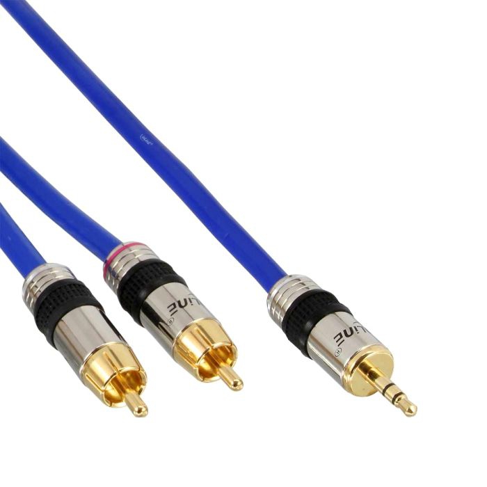 Kurzes Audiokabel STEREO 1x 3.5 Klinke an 2x Cinch PREMIUM-Qualität 50cm