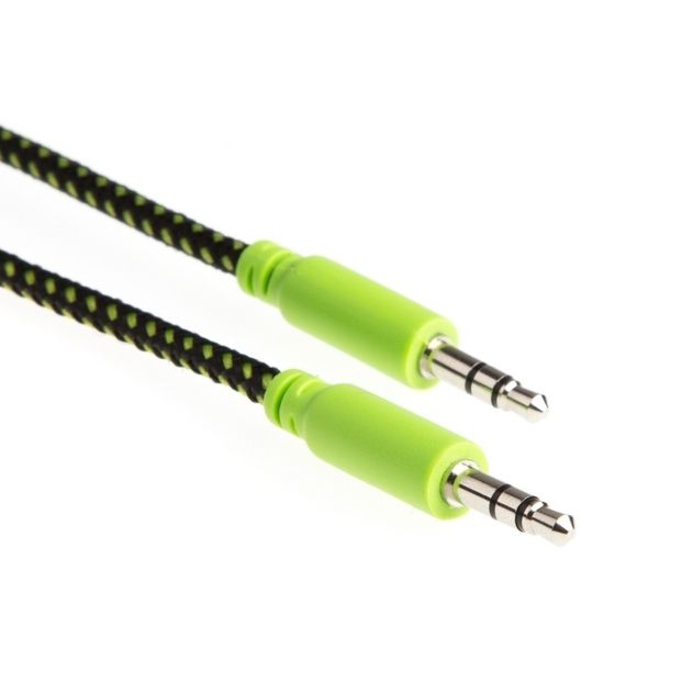 Soundkabel mit Stoffmantel grün-schwarz 2x 3.5mm Klinke 1m