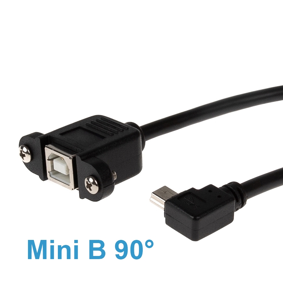 USB 2.0 Panel-Montagekabel: B-Buchse anschraubbar auf Mini-B-WINKEL-Stecker, 1m