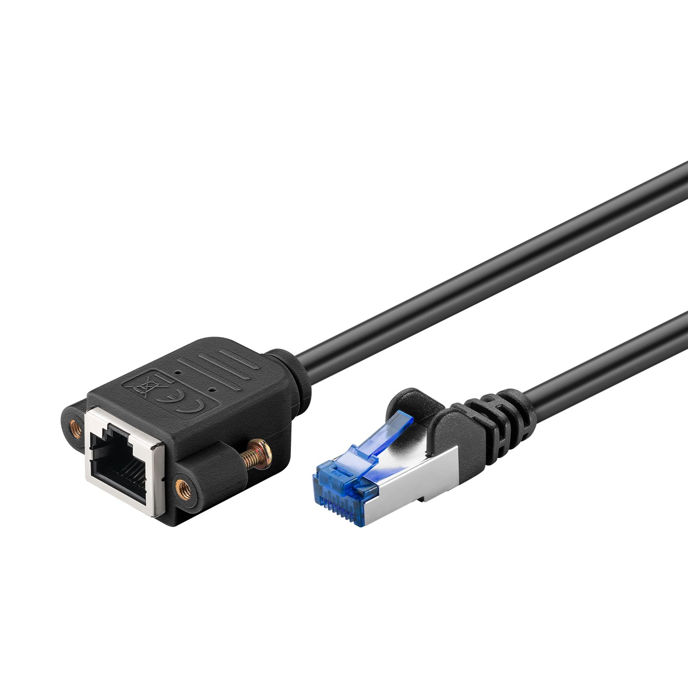 Cat. 6A Panel-Montagekabel, RJ45-Buchse anschraubbar an RJ45-Stecker, 1m