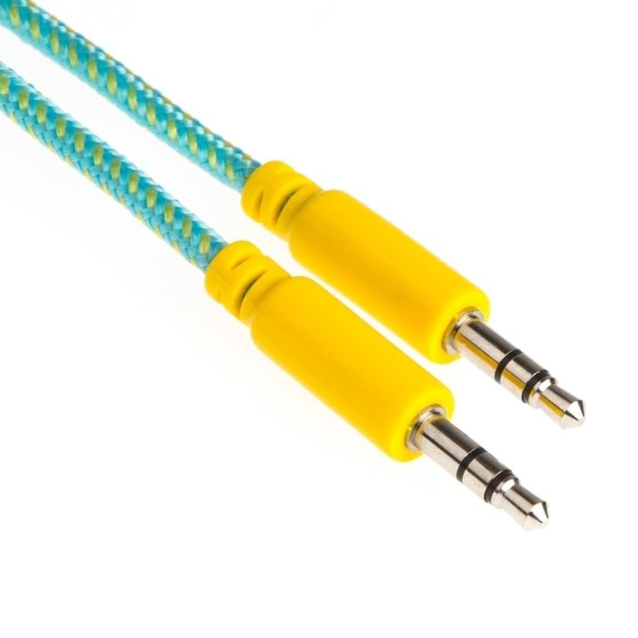 Soundkabel mit Stoffmantel türkis-gelb 2x 3.5mm Klinke 1m