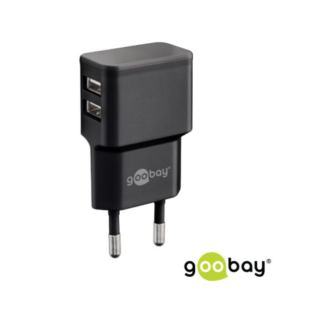 Steckernetzteil mit 2x USB-A-Port 5V 2400mA schwarz