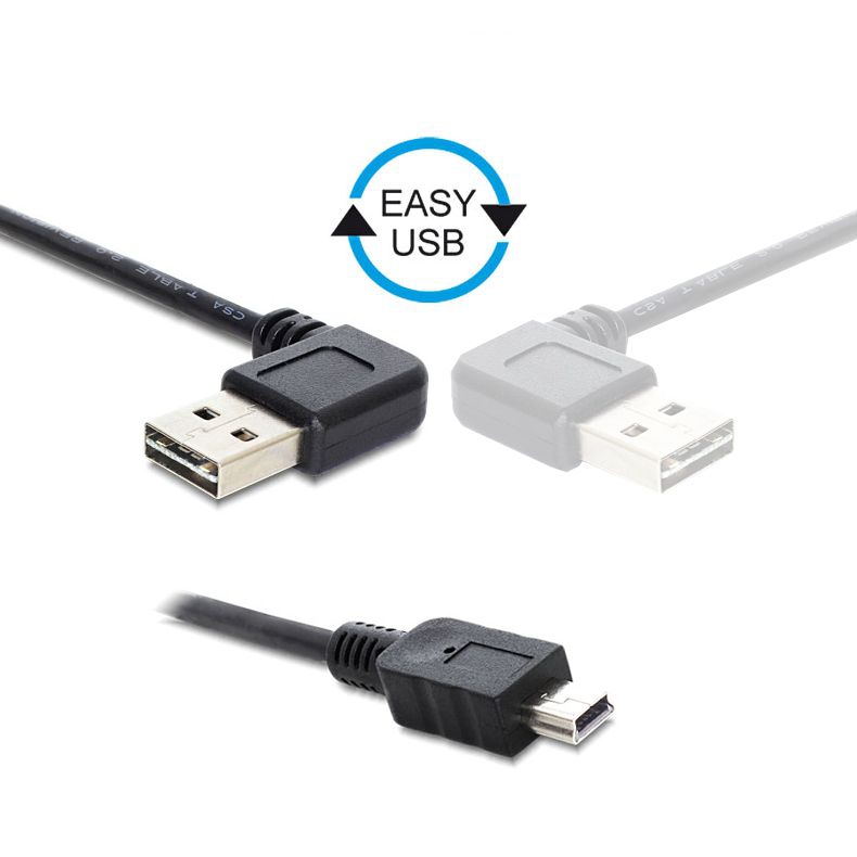 USB-Kabel Mini B auf A 90°, A nach rechts od. links gewinkelt einsteckbar, 1m