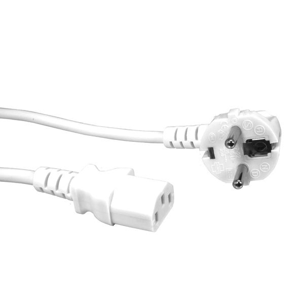 Stromkabel WEISS mit Stecker CEE 7/7 90°-WINKEL an C13, 180cm