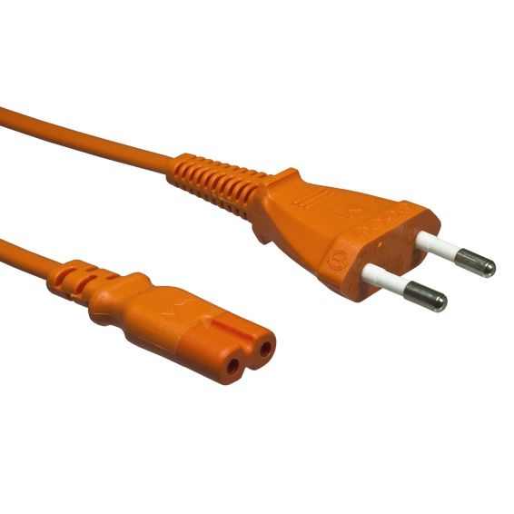 2-pol. Stromkabel mit EURO-8-Stecker ORANGE 180cm