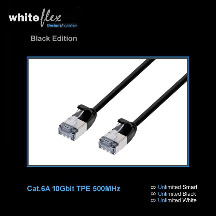 WHITEFLEX Black Edition Cat.6A Patchkabel TPE schwarz + flexibel 3m