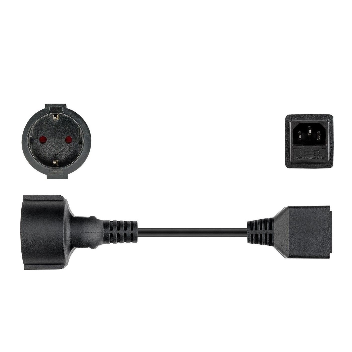 Kaltgerätestecker C14 auf Schutzkontakt-Buchse